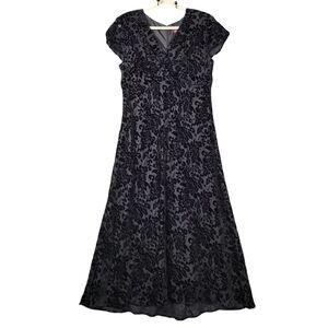 JM COLLECTION Black Burnout Velvet Babydoll Whimisigoth Long Maxi Dress SIZE 14